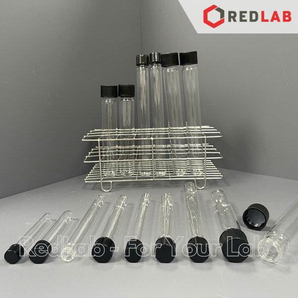 Ống nghiệm có nắp ONELAB Ø 13 16 18 20 25 mm, thuỷ tinh boro 3.3 chịu nhiệt, nắp vặn nhựa PP đen, có VAT