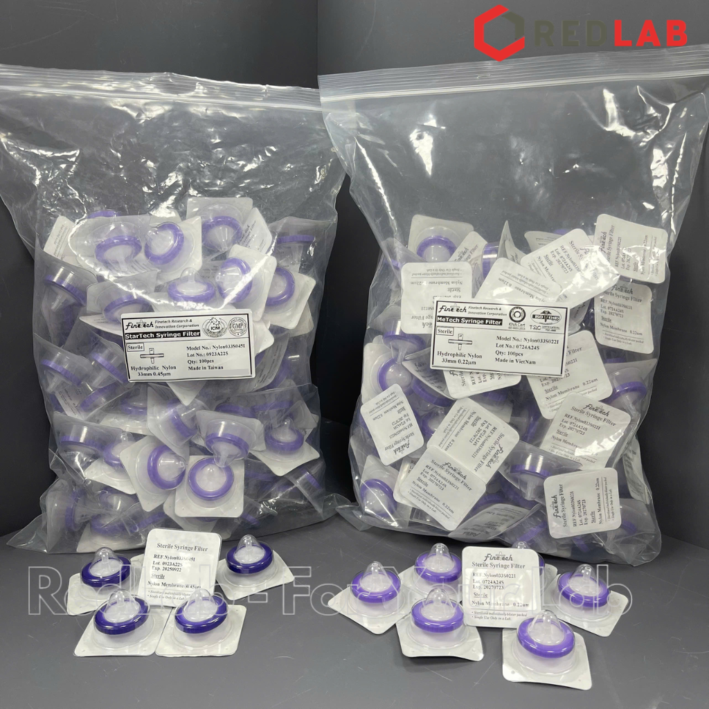 Đầu lọc Syringe Nylon tiệt trùng, đường kính 33mm, lỗ lọc 0.22µm và 0.45µm Finetech Nylon033S022I và Nylon033S045I, có VAT