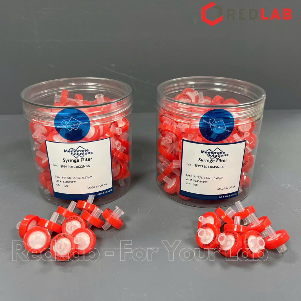 Đầu lọc sắc ký PTFE kị nước MEMBRANE SOLUTIONS 13mm lỗ lọc 0.22um / 0.45um, hydrophobic syringe filter, có VAT