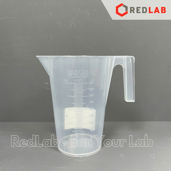 Ca nhựa PP có quai nửa vạch nổi trắng ISOLAB 250 500 1000 2000 3000 ml, cốc đong mẫu thí nghiệm, beakers with handle, có VAT