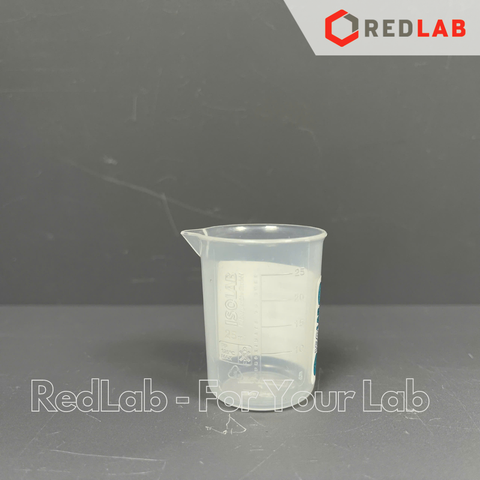 Ca nhựa PP không quai vạch nổi trắng ISOLAB 25 50 100 250 500 1000 2000 ml, cốc đong hóa chất chịu nhiệt, có VAT