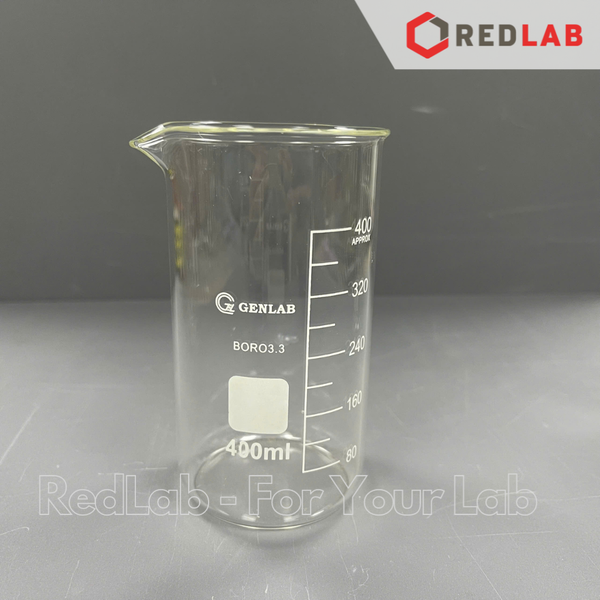 Cốc đốt thủy tinh Cao thành GENLAB 150 250 400 600 ml, beaker thí nghiệm có mỏ, chịu nhiệt, có VAT