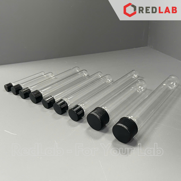 Ống nghiệm có nắp ONELAB Ø 13 16 18 20 25 mm, thuỷ tinh boro 3.3 chịu nhiệt, nắp vặn nhựa PP đen, có VAT
