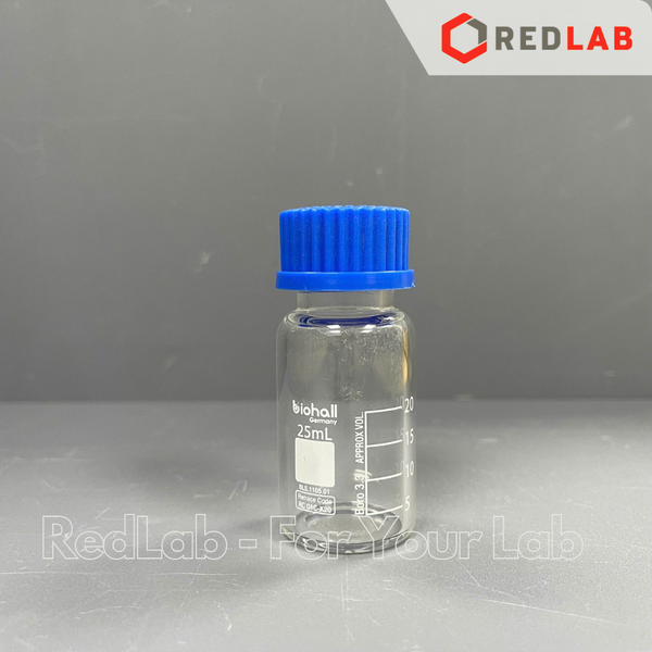 Chai trung tính trắng BIOHALL  25ml đến 20L - nắp vặn PP xanh GL25 GL32 GL45, thuỷ tinh boro 3.3 vạch trắng, có VAT