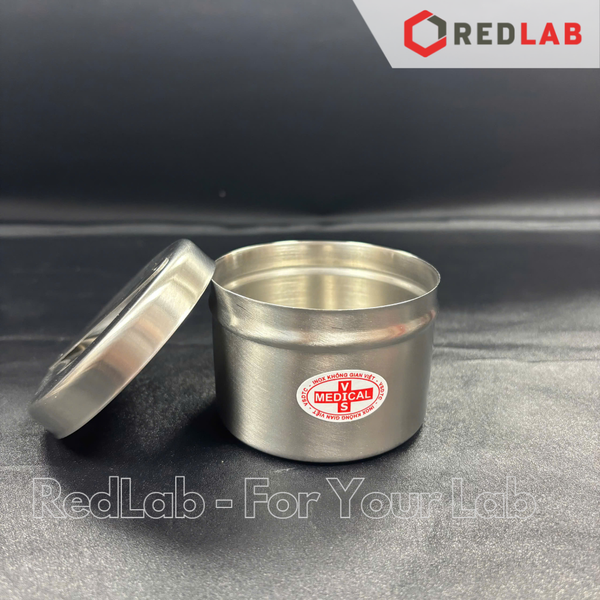 Hộp lưu mẫu inox, hộp gòn đúc Ø 7.5 8.5 10 cm dùng trong lab thí nghiệm, nghiên cứu, spa, có VAT