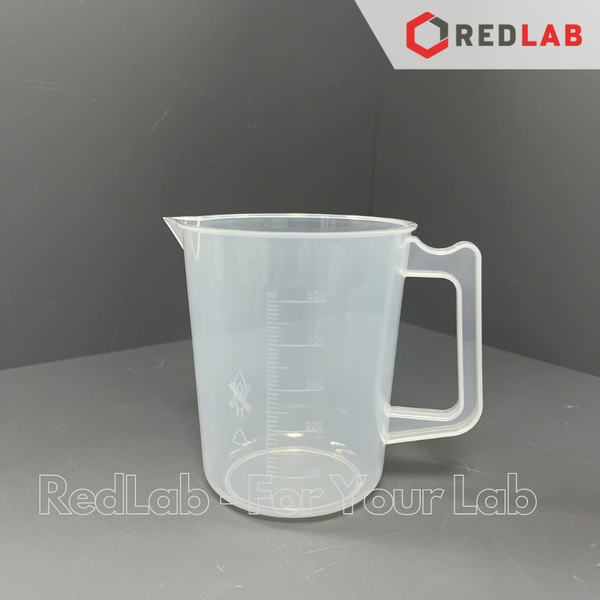 Ca nhựa PP có quai vạch nổi trắng ONELAB 100 250 500 1000 2000 3000 5000 ml, cốc đong thí nghiệm, chịu nhiệt, có VAT