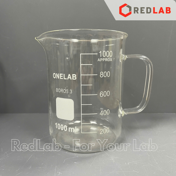 Cốc đốt thuỷ tinh có tay cầm ONELAB 250 500 1000 2000 ml, beaker thí nghiệm có quai chịu nhiệt, có VAT