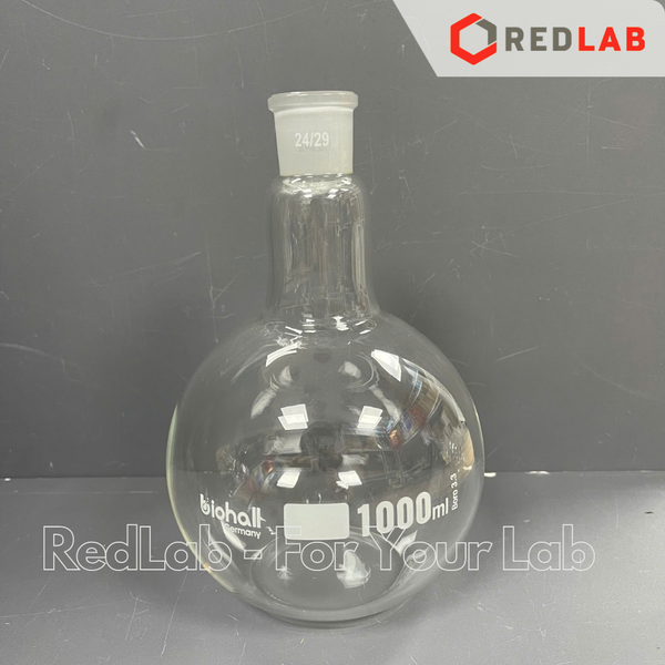 Bình cầu đáy bằng 1 cổ nhám BIOHALL 25 50 100 250 500 ml 1L 2L 3L 5L 10L 20L - 14/23 19/26 24/29 29/32 34/35 45/40 55/44, mark trắng, có VAT