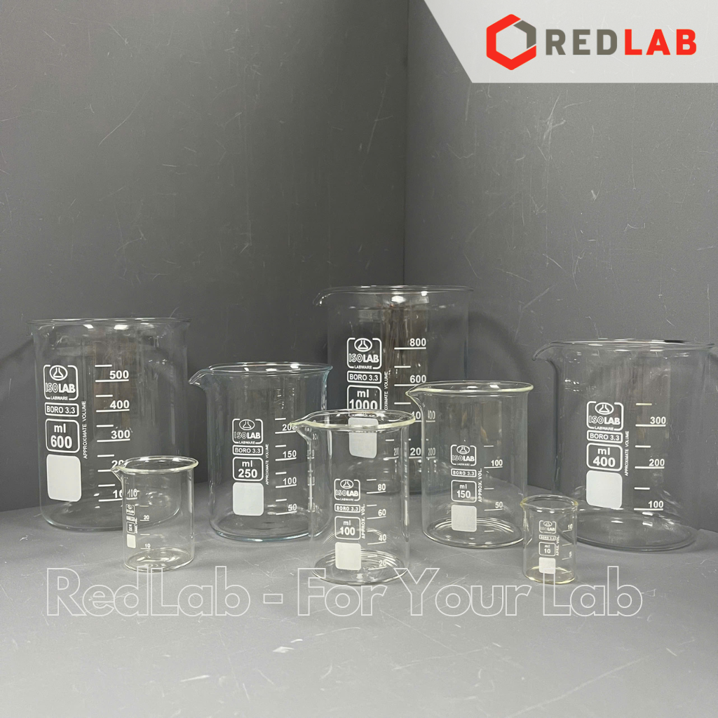 Cốc thủy tinh thấp thành ISOLAB 10 25 50 100 150 250 400 600 ml 1L 2L 5L, beaker – cốc đốt chịu nhiệt boro 3.3, có VAT