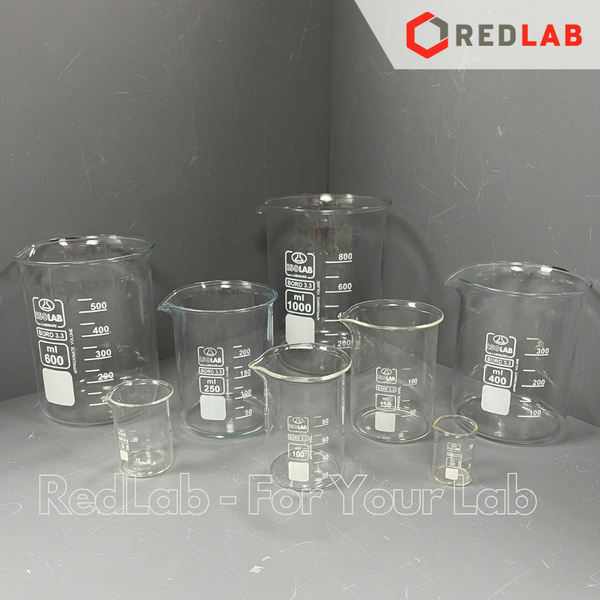 Cốc thủy tinh thấp thành ISOLAB 10 25 50 100 150 250 400 600 ml 1L 2L 5L, beaker - cốc đốt chịu nhiệt boro 3.3, có VAT
