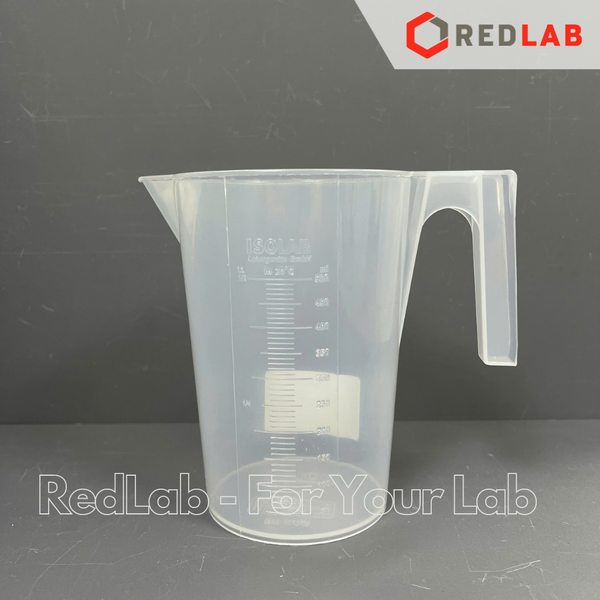 Ca nhựa PP có quai nửa vạch nổi trắng ISOLAB 250 500 1000 2000 3000 ml, cốc đong mẫu thí nghiệm, beakers with handle, có VAT