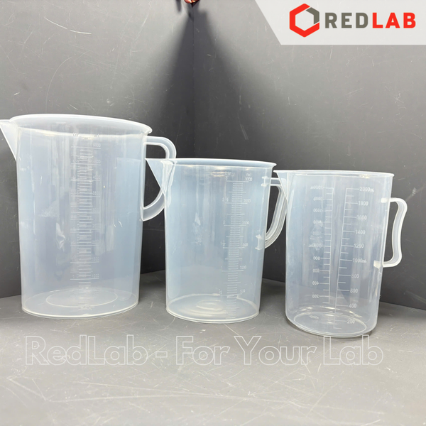 Ca nhựa Education có quai vạch nổi trắng ONELAB 100 250 500 1000 2000 3000 5000 ml, cốc đong thí nghiệm, có VAT