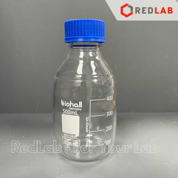 Chai trung tính trắng BIOHALL  25ml đến 20L - nắp vặn PP xanh GL25 GL32 GL45, thuỷ tinh boro 3.3 vạch trắng, có VAT