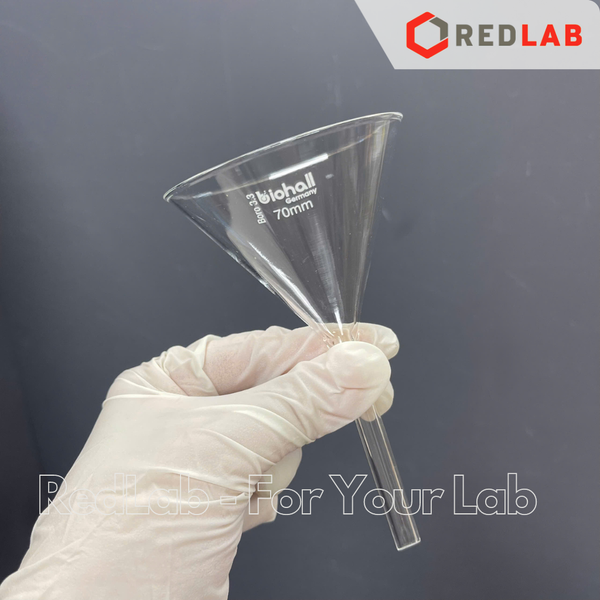 Phễu thuỷ tinh BIOHALL Class A Ø 25 35 50 55 65 70 75 100 120 125 150 mm, thuỷ tinh Boro 3.3, funnel thí nghiệm, có VAT