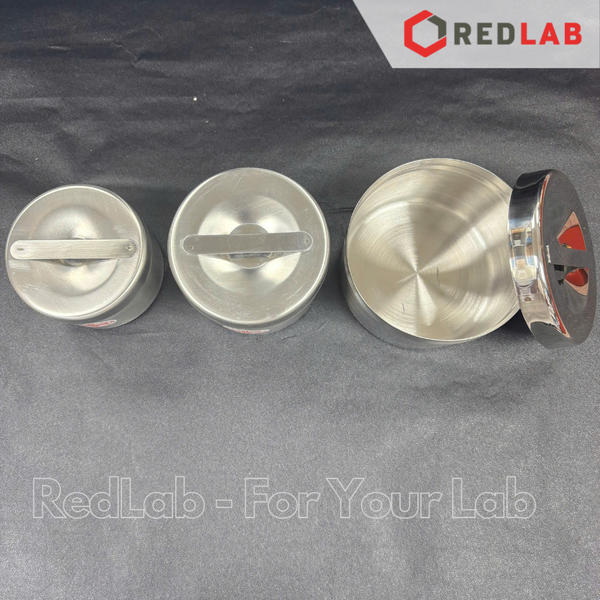 Hộp lưu mẫu inox, hộp gòn đúc Ø 7.5 8.5 10 cm dùng trong lab thí nghiệm, nghiên cứu, spa, có VAT
