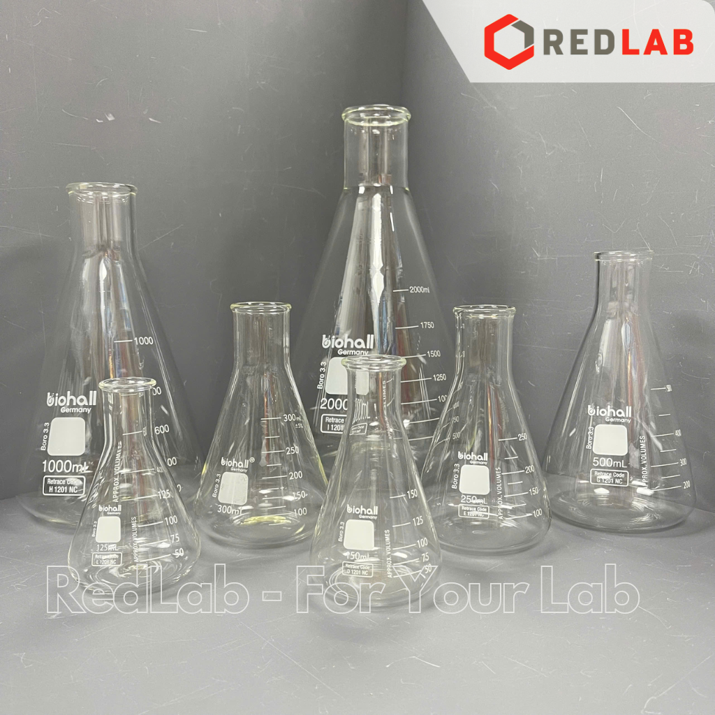 Bình tam giác miệng hẹp BIOHALL 125 150 250 300 500 1000 ml, bình nón – bình erlen MH, mark trắng, có VAT