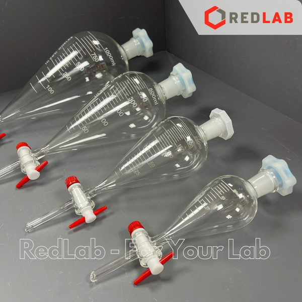 Phễu chiết quả lê khoá nhựa PTFE ONELAB kẻ vạch 60 125 250 500 1000 2000 ml, bình lắng gạn thủy tinh thí nghiệm, có VAT