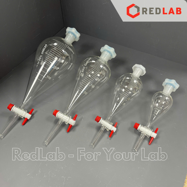 Phễu chiết quả lê khoá nhựa PTFE ONELAB kẻ vạch 60 125 250 500 1000 2000 ml, bình lắng gạn thủy tinh thí nghiệm, có VAT