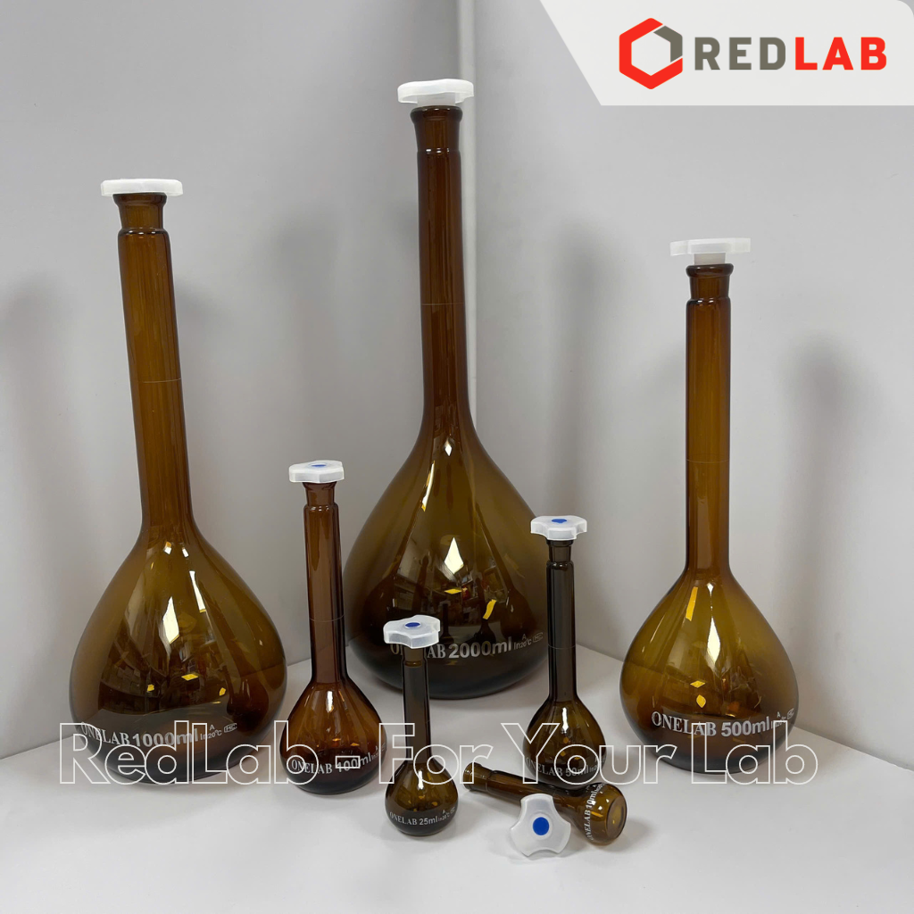 Bình định mức Nâu nút nhựa ONELAB 10 25 50 100 250 500 1000 2000 ml, dùng định mức mẫu thí nghiệm, có VAT