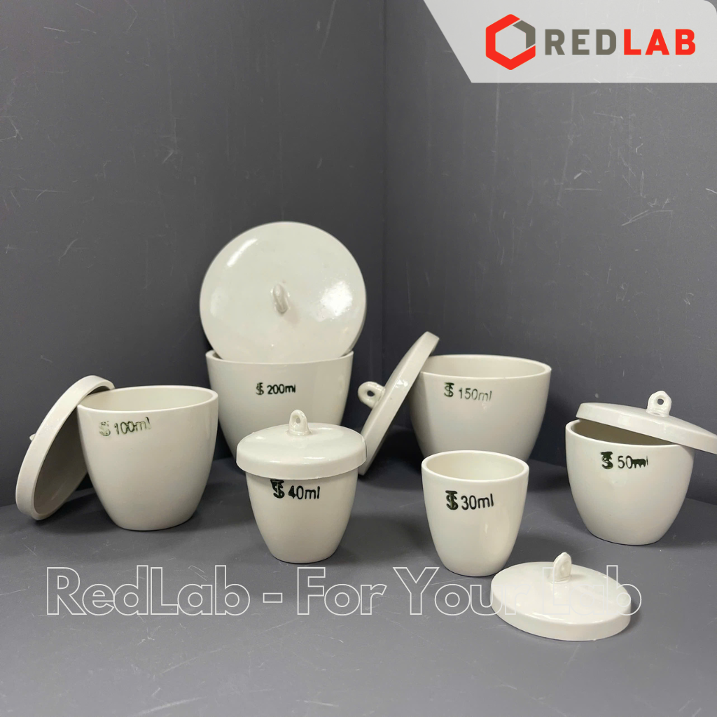 Chén nung sứ có nắp ONELAB Ø 30 40 50 100 200 300 ml, chịu nhiệt, dùng nung đốt mẫu thí nghiệm, có VAT