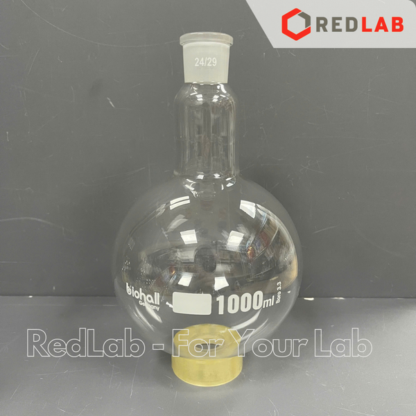 Bình cầu đáy tròn 1 cổ nhám BIOHALL 25 50 100 250 500 ml 1L 2L 3L 5L 10L 20L - 14/23 19/26 24/29 29/32 34/35 45/40 55/44, mark trắng, có VAT