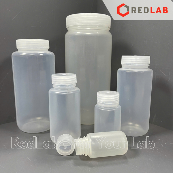 Chai nhựa PP trắng miệng rộng ONELAB 30 60 125 250 500 ml 1 2 L, chịu nhiệt tối đa 140°C, đựng mẫu thí nghiệm, có VAT