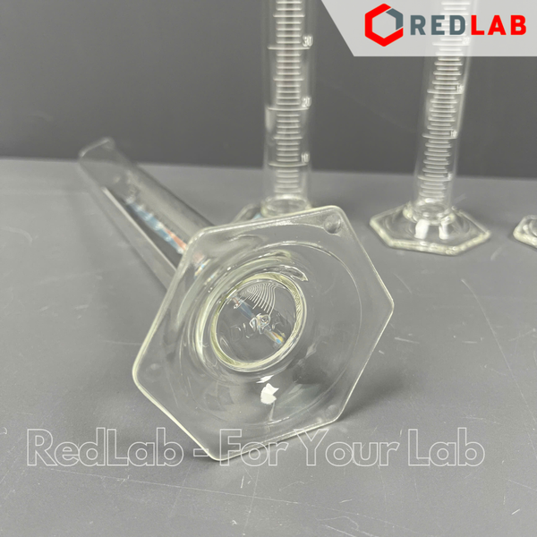 Ống đong thủy tinh DURAN Class B 10 25 50 100 250 500 1000 2000 ml, đế lục giác, vạch trắng, Measuring Cylinder, có VAT