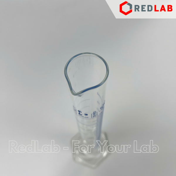 Ống đong thủy tinh DURAN Class A 10 25 50 100 250 500 1000 2000 ml, đế lục giác, vạch xanh, Measuring Cylinder, có VAT