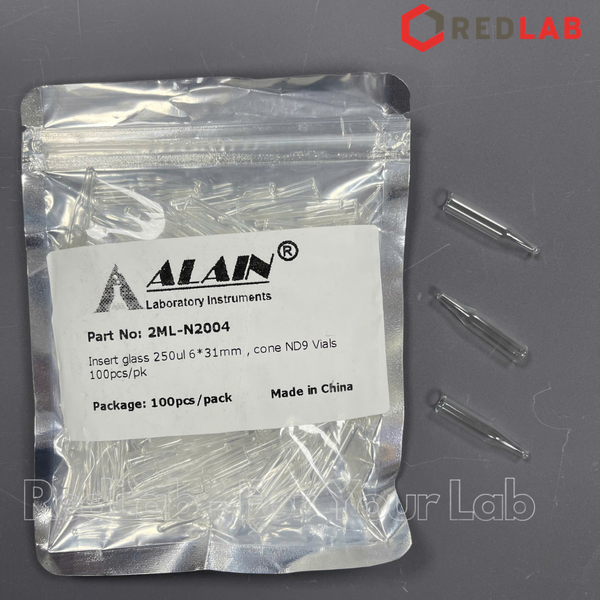 Ống insert sắc ký ALAIN 250ul 300ul 6*29mm 6*31mm đáy bằng / đáy nhọn / có lò xo định tâm, cho vial 2ml 9-425, có VAT