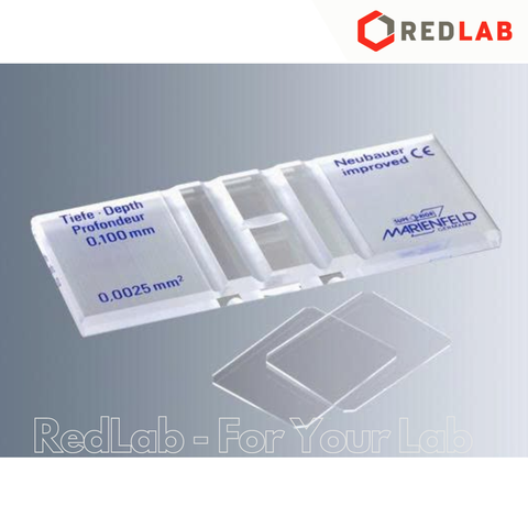 Buồng đếm tế bào thủy tinh Neubauer improved (cải tiến) Không tráng bạc (dark lines) MARIENFELD 0640010, có VAT