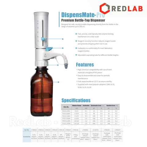 Dispenser DLAB DispensMate-Pro (Cylinder thuỷ tinh) dụng cụ bơm hút định lượng và phân phối mẫu, có VAT