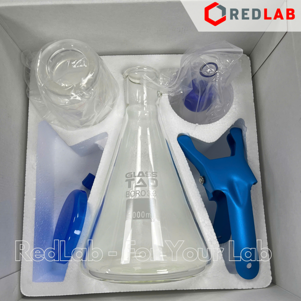 Bộ lọc vi sinh nút cao su GlassTAO phễu lọc 300ml, bình tam giác có vòi 1000 2000 ml, có VAT