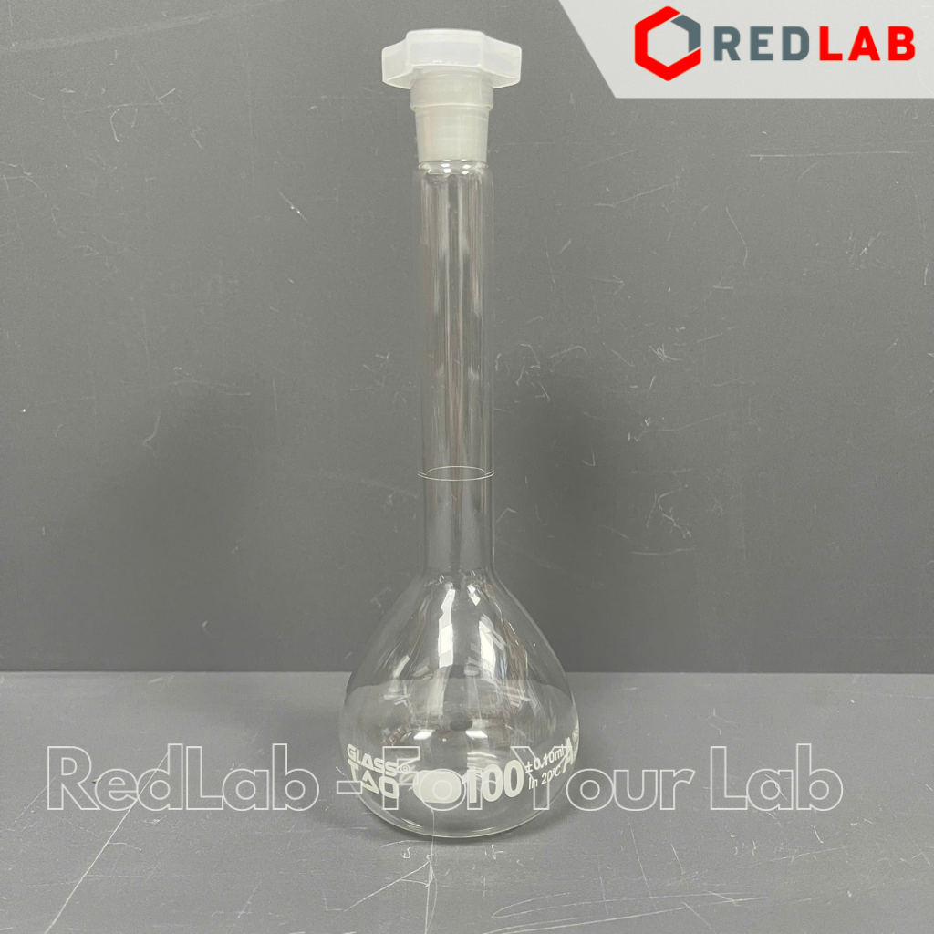 Bình định mức trắng GlassTAO 5 10 20 25 50 100 200 250 500 1000 2000 ml, nút nhựa, dùng trong thí nghiệm, có VAT