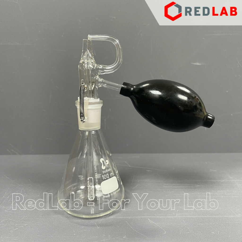 [Đặt trước] Bình phun sắc ký 100ml, gồm: bình tam giác cổ nhám, vòi dẫn, quả bóp, có VAT