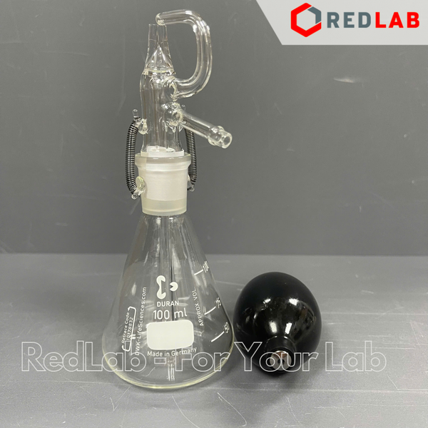 [Đặt trước] Bình phun sắc ký 100ml, gồm: bình tam giác cổ nhám, vòi dẫn, quả bóp, có VAT