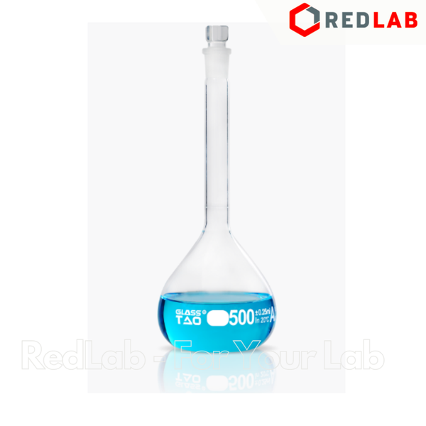 Bình định mức trắng GlassTAO 5 10 20 25 50 100 200 250 500 1000 2000 ml, nút nhựa, dùng trong thí nghiệm, có VAT