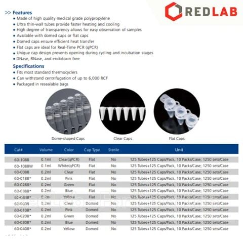 Ống PCR tube 8-strip 0.2ml + nắp vòm BIOLOGIX 60-0008, nhựa PP (125 tubes + 125 caps) có VAT
