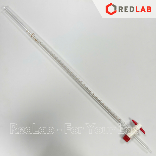 Buret thủy tinh trắng BIOHALL khóa nhựa PTFE 10 25 50 100 ml, Class AS, có VAT