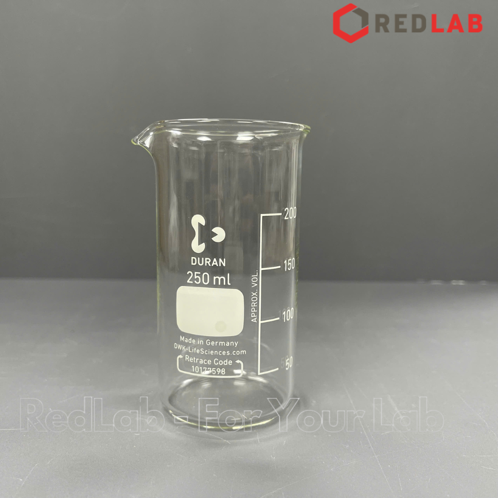 Cốc đốt thủy tinh Cao thành DURAN Class A 50 100 150 250 400 600 800 ml, 1 2 3 5 L, beaker có mỏ chịu nhiệt, có VAT