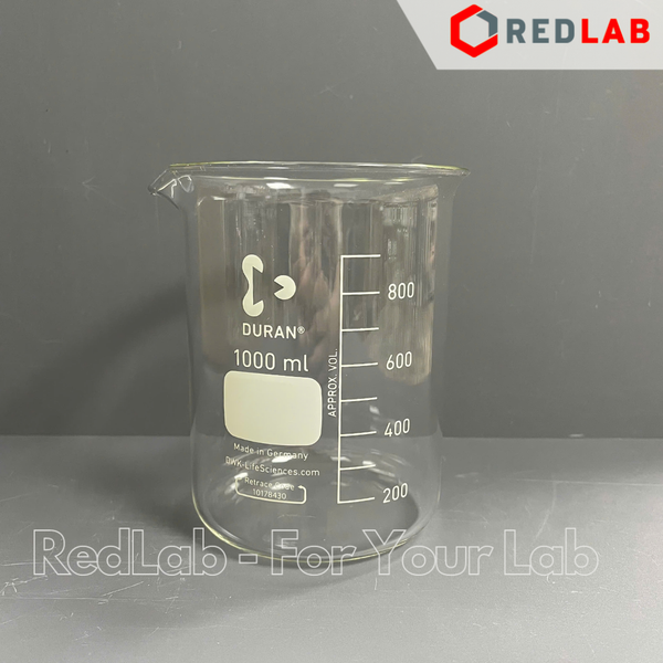 Cốc đốt thủy tinh thấp thành DURAN Class A 50 100 150 250 400 600 800 ml, 1 2 3 5 L, beaker có mỏ chịu nhiệt, có VAT