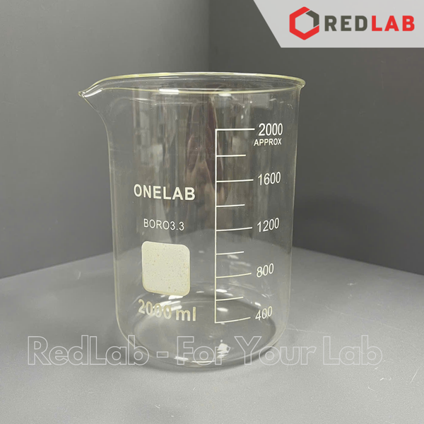 Cốc đốt thủy tinh thấp thành ONELAB 50 100 150 250 500 1000 ml 2 3 5 10 L, beaker thí nghiệm có mỏ, chịu nhiệt, có VAT
