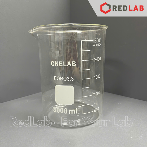Cốc đốt thủy tinh thấp thành ONELAB 50 100 150 250 500 1000 ml 2 3 5 10 L, beaker thí nghiệm có mỏ, chịu nhiệt, có VAT