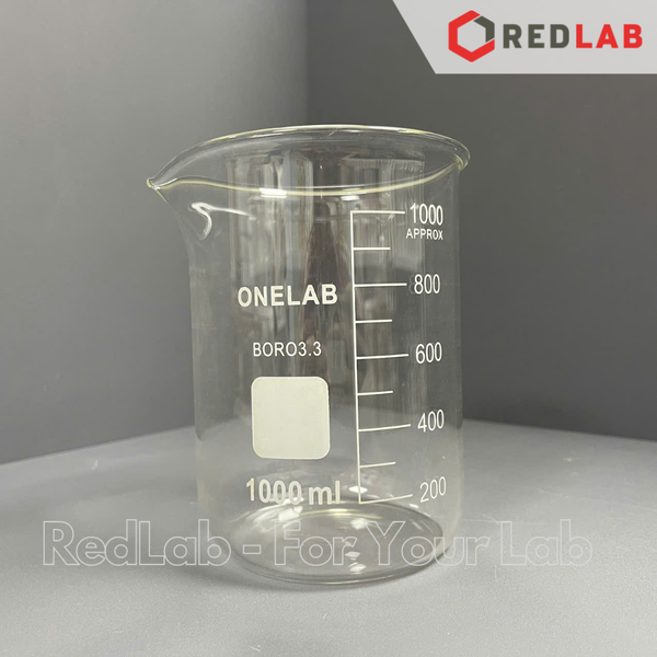 Cốc đốt thủy tinh thấp thành ONELAB 50 100 150 250 500 1000 ml 2 3 5 10 L, beaker thí nghiệm có mỏ, chịu nhiệt, có VAT