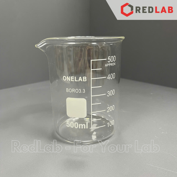 Cốc đốt thủy tinh thấp thành ONELAB 50 100 150 250 500 1000 ml 2 3 5 10 L, beaker thí nghiệm có mỏ, chịu nhiệt, có VAT
