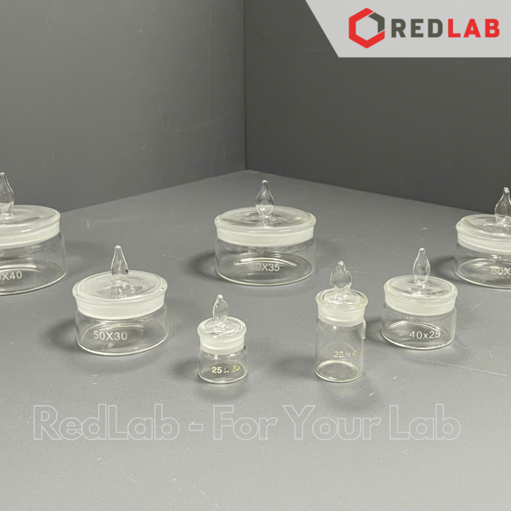 Chén cân thuỷ tinh ONELAB 25×25 25×40 30×50 40×25 50×30 60×30 70×35 70×40 mm, nắp mài nhám, có VAT