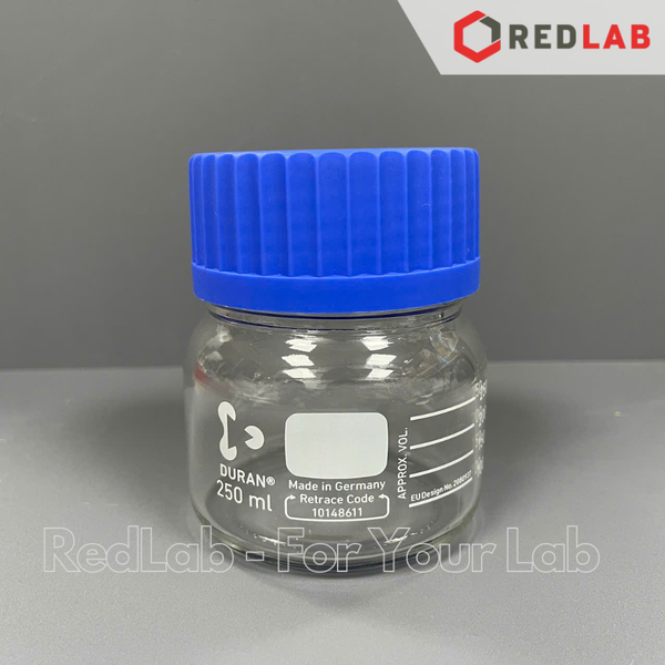 Chai trung tính Miệng Rộng GLS 80 DURAN 250 500 1000 2000 ml, thuỷ tinh borosilicate 3.3 chịu nhiệt, nắp nhựa PP, có VAT