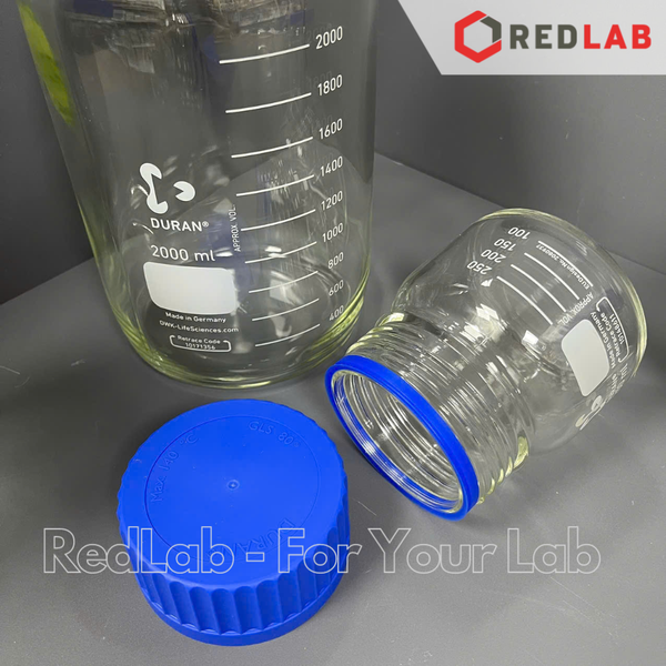Chai trung tính Miệng Rộng GLS 80 DURAN 250 500 1000 2000 ml, thuỷ tinh borosilicate 3.3 chịu nhiệt, nắp nhựa PP, có VAT