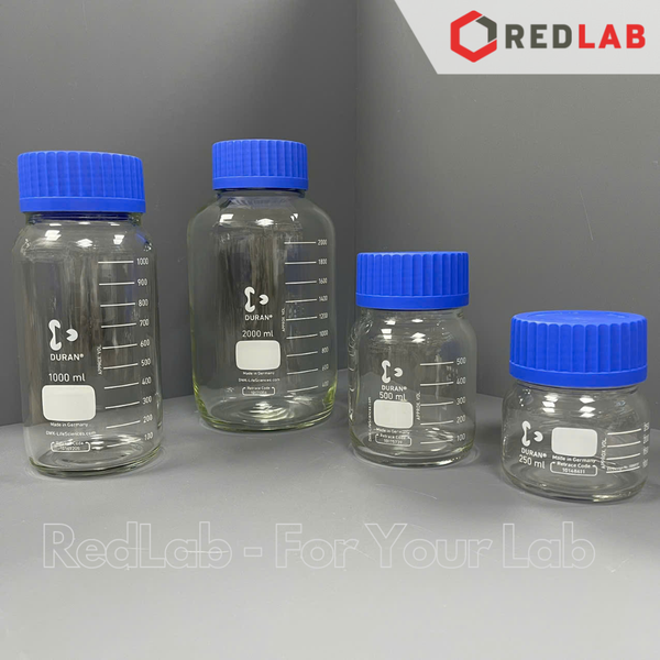 Chai trung tính Miệng Rộng GLS 80 DURAN 250 500 1000 2000 ml, thuỷ tinh borosilicate 3.3 chịu nhiệt, nắp nhựa PP, có VAT