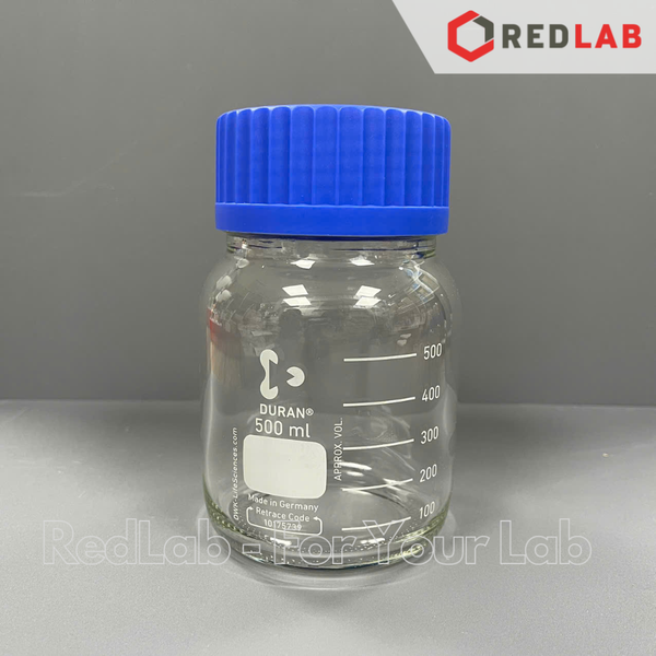 Chai trung tính Miệng Rộng GLS 80 DURAN 250 500 1000 2000 ml, thuỷ tinh borosilicate 3.3 chịu nhiệt, nắp nhựa PP, có VAT