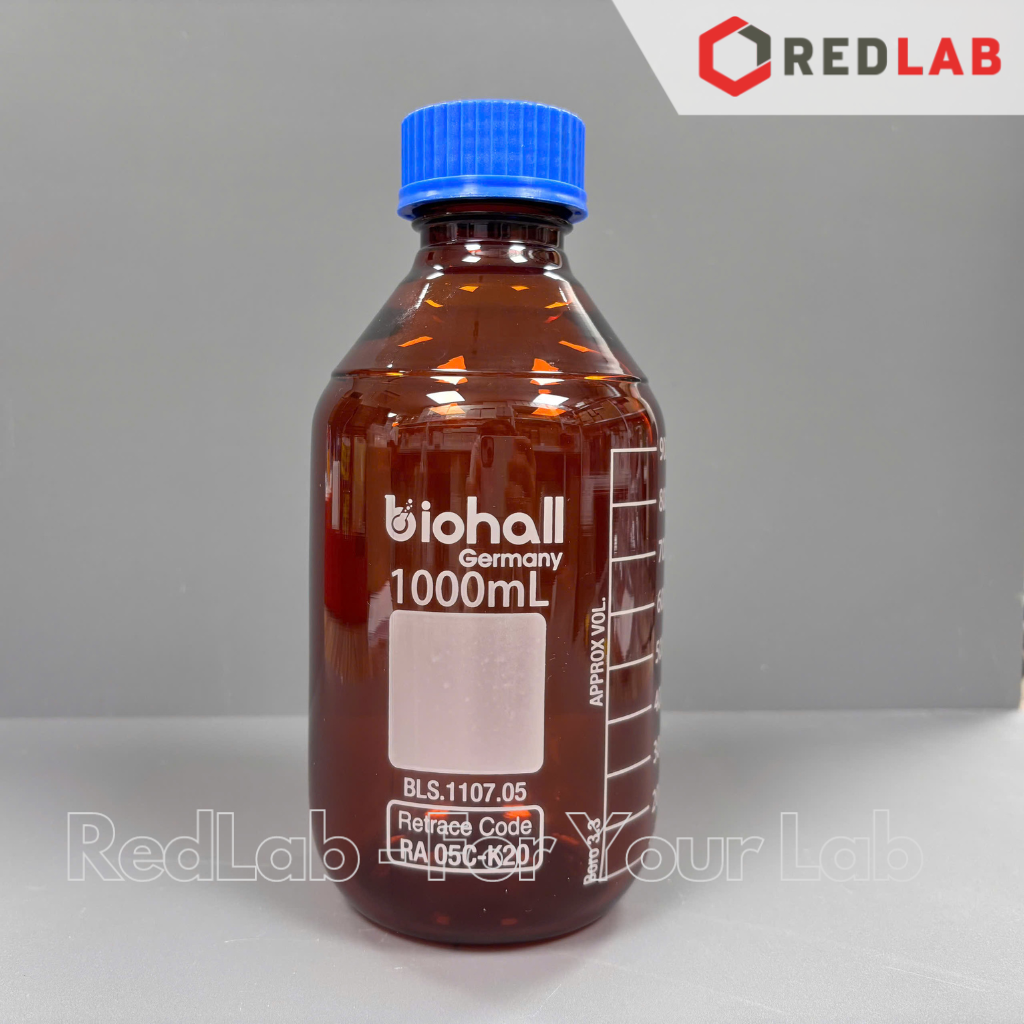 Chai trung tính nâu BIOHALL  25ml đến 20L – nắp vặn PP xanh GL25 GL32 GL45, thuỷ tinh boro 3.3 vạch trắng, có VAT